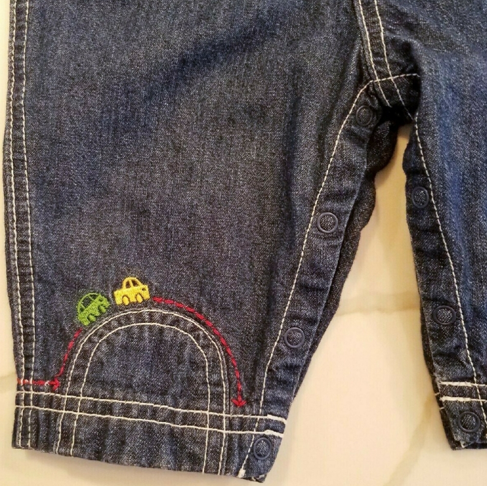 Vintage Gymboree 2001 Cars Denim Romper 3-6M Boys - Picture 7 of 9